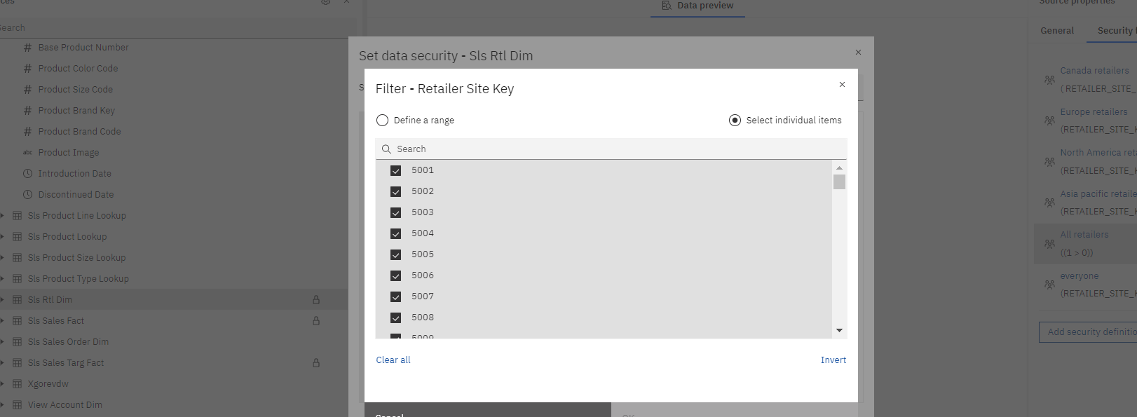 security filter dialog